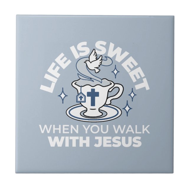 Faithful Living Art – Teacup with Cross and Dove  Tile (Front)