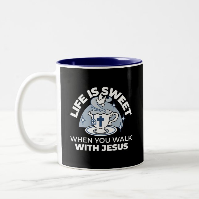 Faithful Living Art – Teacup with Cross and Dove  Two-Tone Coffee Mug (Left)