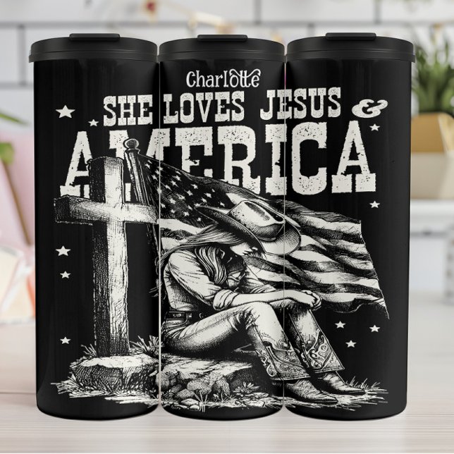 Faithful Patriot: Jesus, America, Cowgirl Thermal Tumbler (Creator Uploaded)