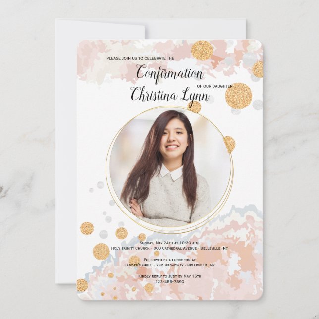 Faithful Pink Photo Religious Invitation (Front)