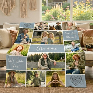 Faithful Roots 12 Photo Grammie Mistwood Blue Fleece Blanket