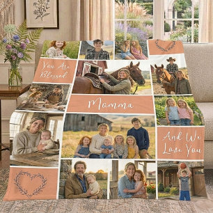 Faithful Roots 12 Photo Mum Name Gossamer Coral Fleece Blanket