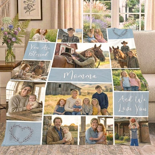 Faithful Roots 12 Photo Mum Name Mistwood Blue Fleece Blanket