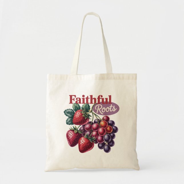 Faithful Roots Strawberry Grapes Vintage Tee Tote Bag (Front)