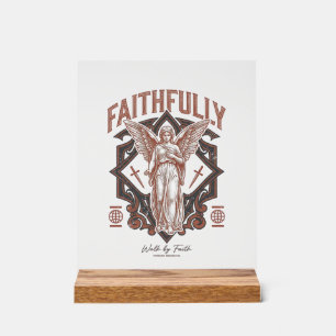 Faithfully Angel Vintage Engraving Christian T-Shi Acrylic Sign