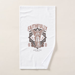 Faithfully Angel Vintage Engraving Christian T-Shi Hand Towel