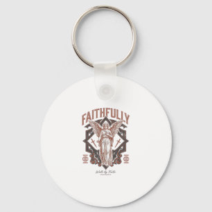 Faithfully Angel Vintage Engraving Christian T-Shi Key Ring