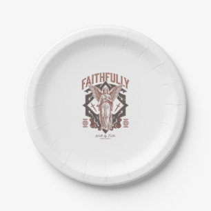 Faithfully Angel Vintage Engraving Christian T-Shi Paper Plate