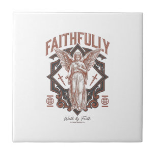 Faithfully Angel Vintage Engraving Christian T-Shi Tile