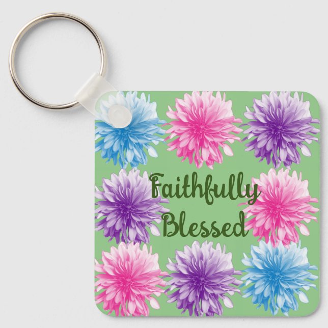 Faithfully Blessed Floral Custom Keychain (Front)