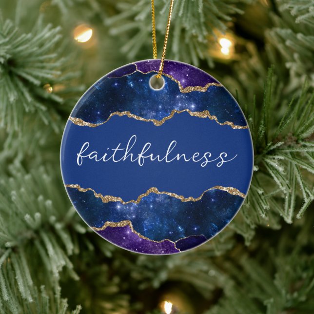 Faithfulness Inspirational Word Galaxy Agate Ceramic Tree Decoration (Tree)