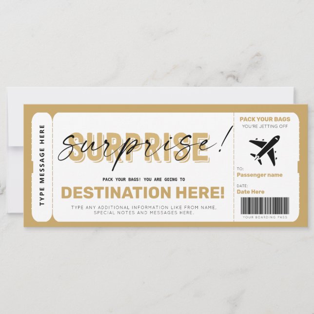 Fake Aeroplane Ticket Surprise Boarding Pass Invitation (Front)