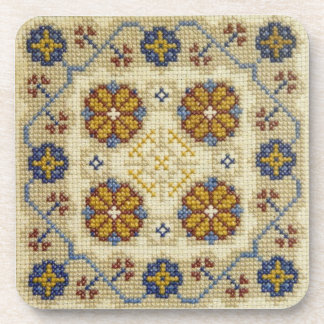 Fake cross stitch embroidered coaster