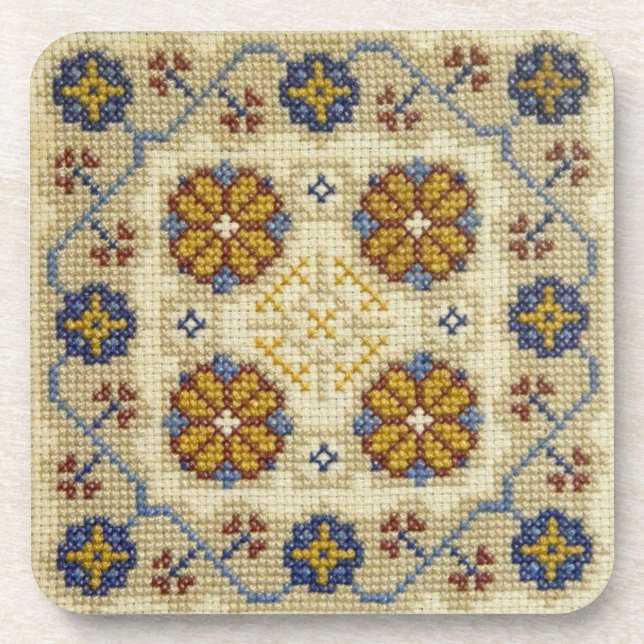 Fake cross stitch embroidered coaster (Front)