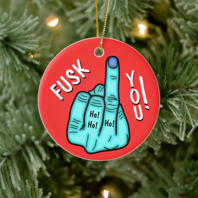 Fake F-bomb joke & merry Xmas wishes v2 Ceramic Tree Decoration (Tree)