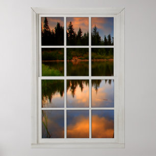 Fake Faux Window Illusion - Lake Reflection Scene Poster