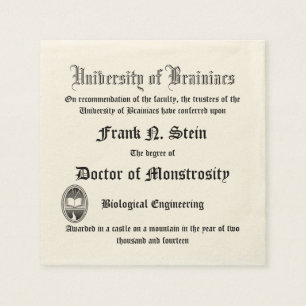 Fake Frankenstein Diploma napkin