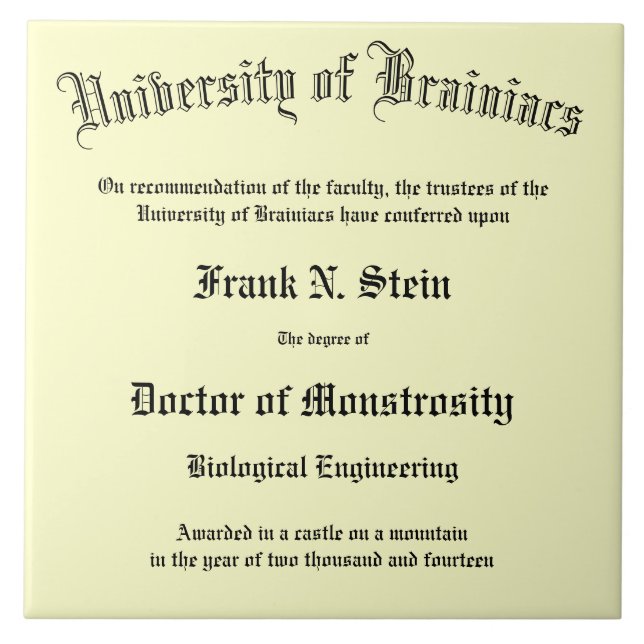 Fake Frankenstein Diploma tile (Front)
