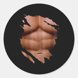 Fake Muscle Under Chest Six Pack Ripped Abs Classic Round Sticker