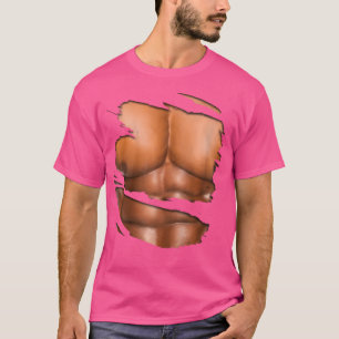 Fake Muscle Under Clothes Six Pack Ripped Abs Blac T-Shirt