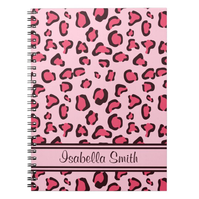Fake Pink Leopard Print With Name Notebook (Front)