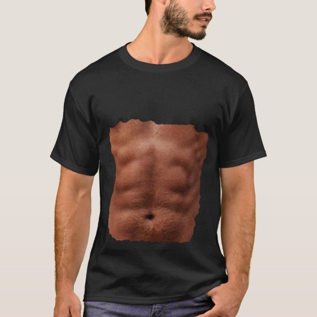 Fake Six pack abs torn cloth funny illusion photo T-Shirt (Front)