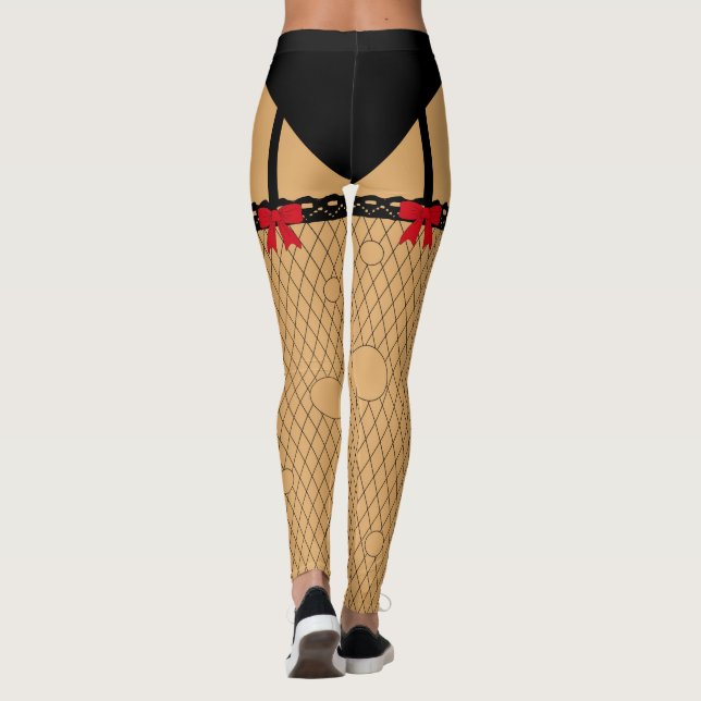 Fake Torn Fishnet Stockings Suspenders Halloween Leggings (Back)