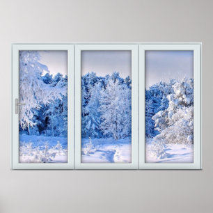 Fake Window Illusion - Fresh Snow Scenery Poster