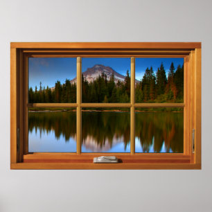 Fake Window Illusion - Mountain Reflection VIew Poster