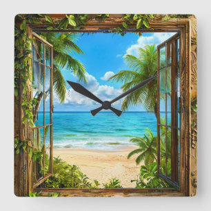 Fake window landscape square wall clock