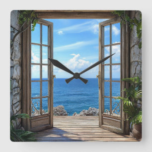 Fake window landscape square wall clock