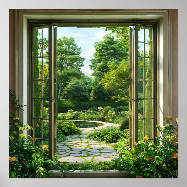 Fake window Lush Green Landscape Wall Art 🌸 (Front)