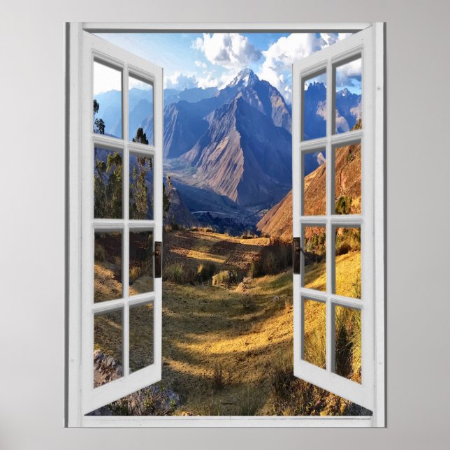 Fake Window Mountain Peaks View Poster (Front)
