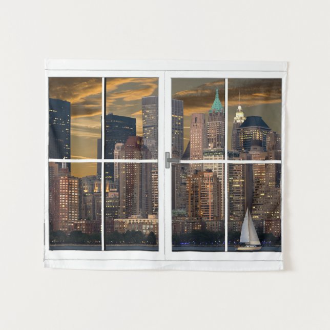 Fake Window New York City Wall Hanging Tapestry (Front (Horizontal))
