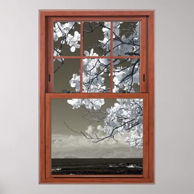 Fake Window - Ominous White Flower Blossoms  Poster (Front)
