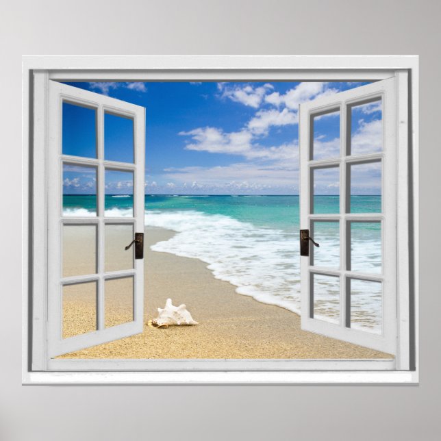 Fake Window Relaxing Beach Sea View  Poster (Front)