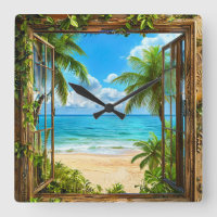 Fake Window Summer Beach Home Décor 🌴🌊🕰️