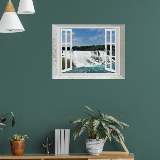 Fake Window Trompe l'oeil Waterfalls Poster (Living Room 1)
