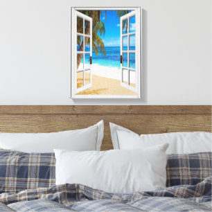 Fake Window View Beach Ocean Canvas Print