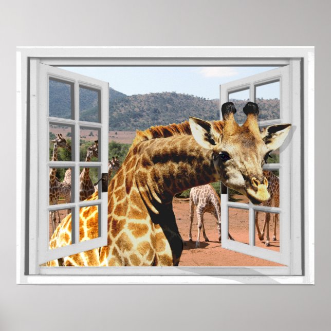 Fake Window View Giraffe Safari  Poster (Front)