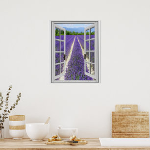  Fake Window View Lavender Field  Poster