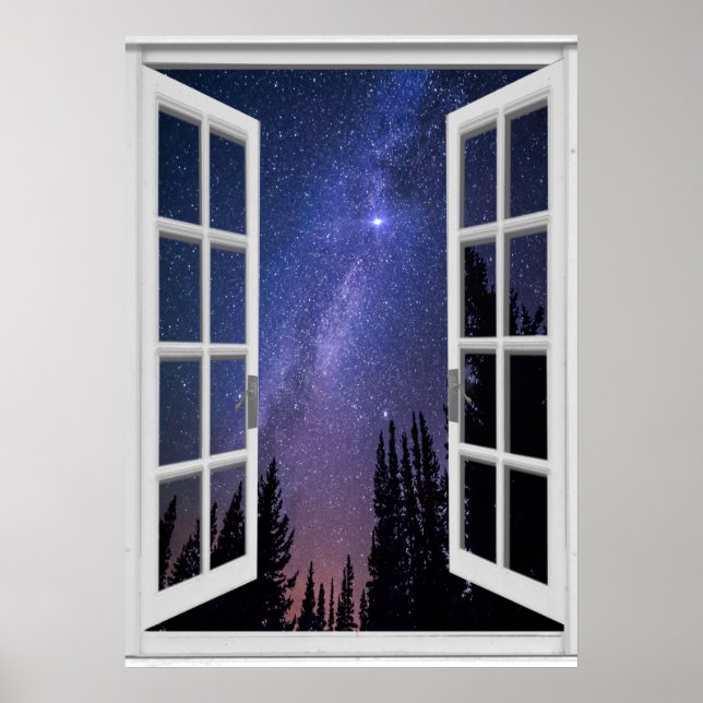 Fake Window View Milky Way Night Sky  Poster (Front)