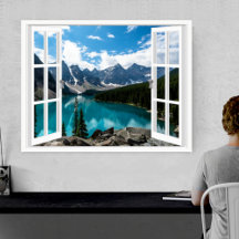Fake Window View Mountains and Lake Landscape