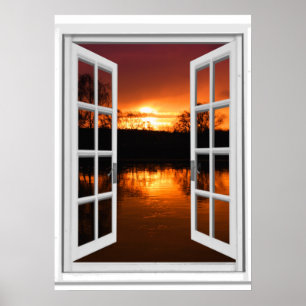 Fake Window View Sunset Poster
