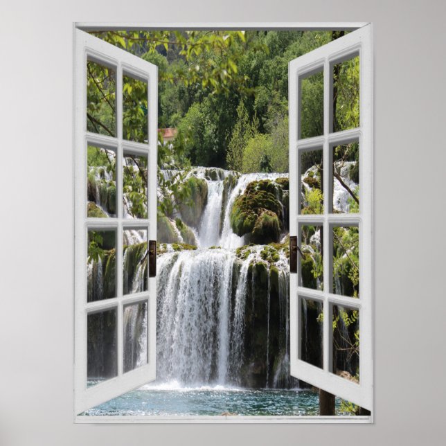 Fake Window View Waterfall Garden Poster (Front)