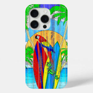Fake Wood Grain Coastal Surf Art iPhone 15 Pro Case