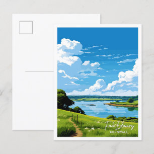 Fal Estuary Cornwall Travel Vintage illustration Postcard