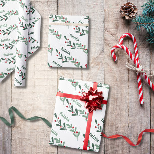 Falala Holly Pattern White Christmas Wrapping Paper