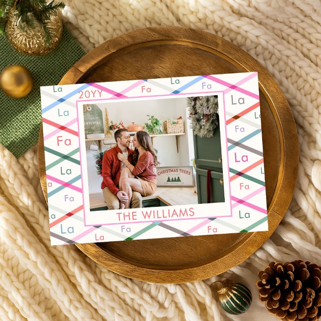 Falala Pastel Chequered Pattern Christmas Photo Holiday Card (Creator Uploaded)