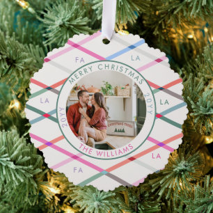Falala Pastel Chequered Pattern Christmas Photo Tree Decoration Card